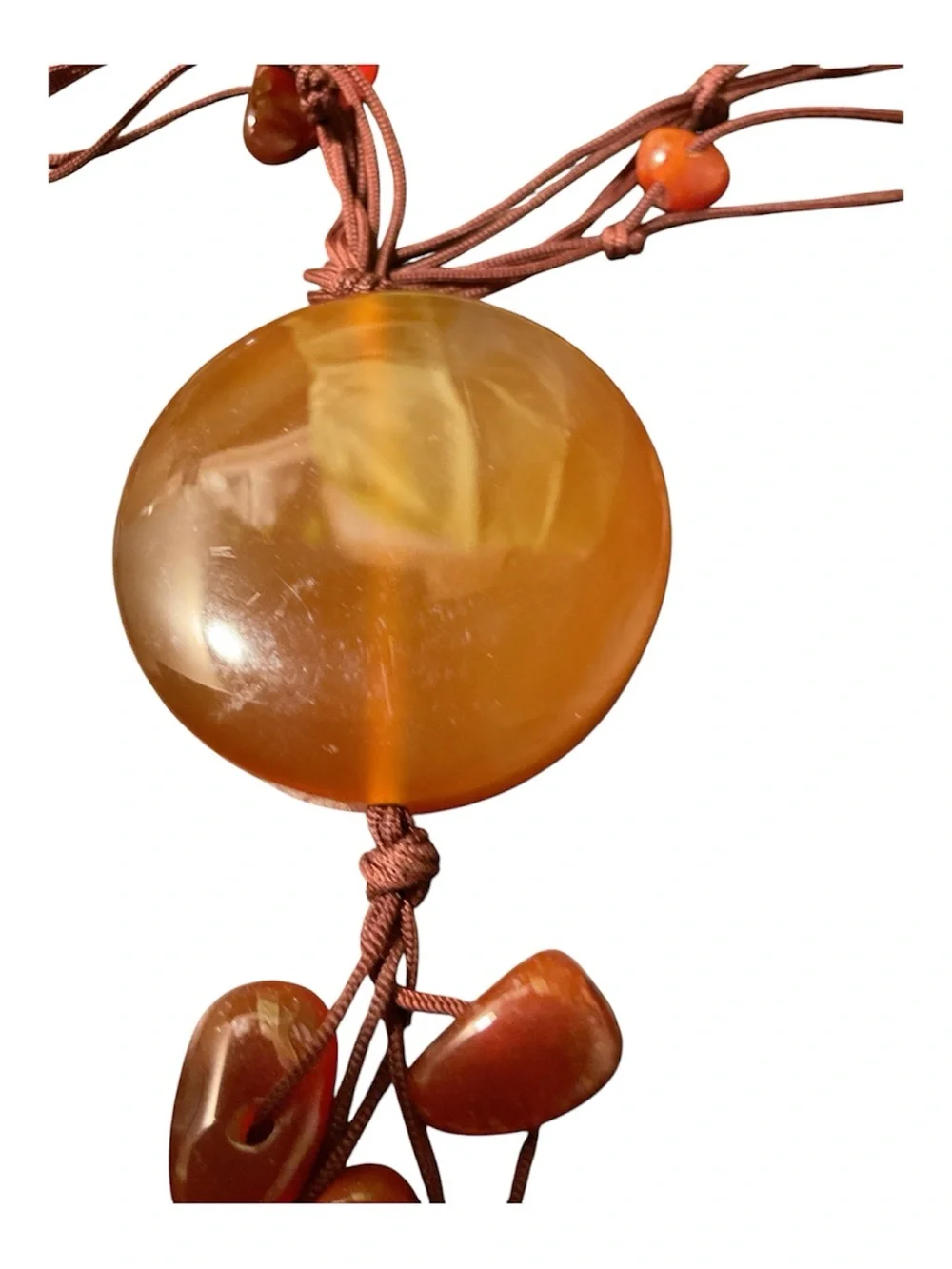 Amber-Tone Bead Pendant Necklace with Tassel